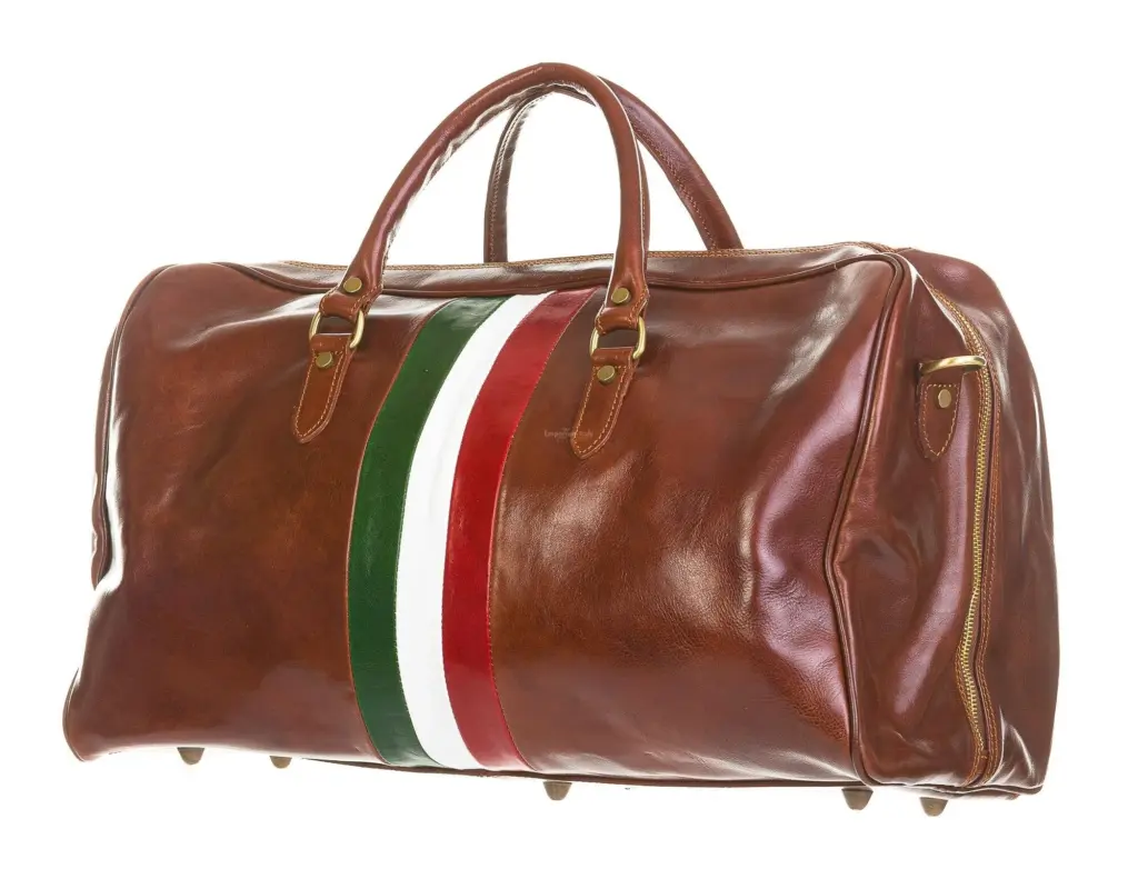 2192a borsone da viaggio como maxi marrone bandiera italiana tricolore verde bianco rosso vera pelle emporium italy by chiaroscuro san marino